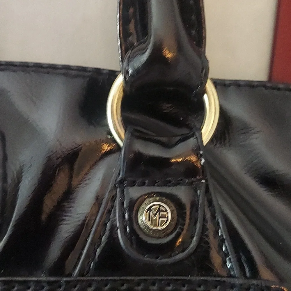 Marc Fisher Women's Black Faux Patent Zip Leather Hobo Bag Purse